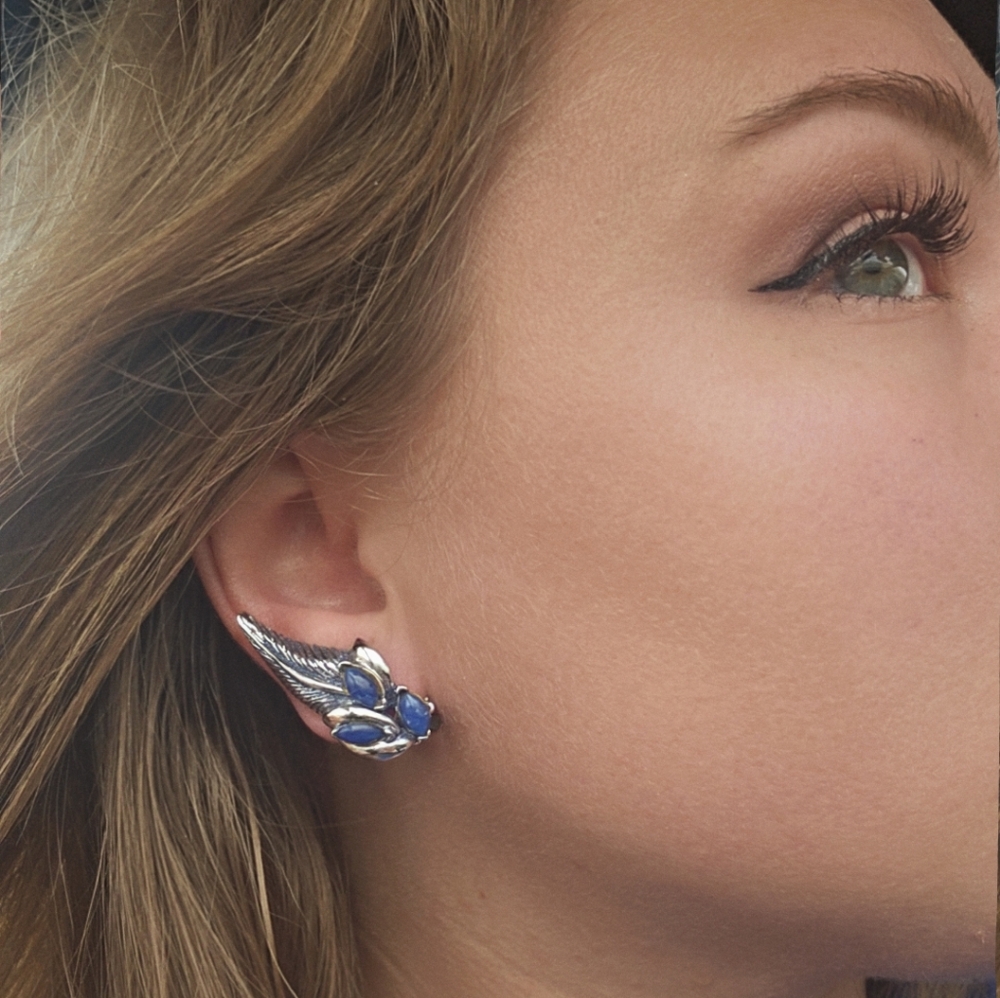 Vintage Coro Blue Lucite Leaf Clip On Earrings 1950s 60s MCM